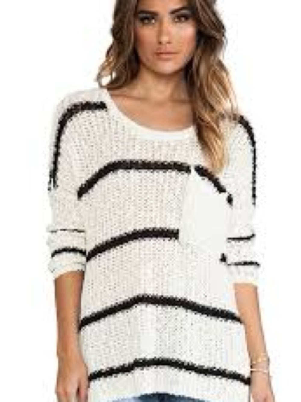 Free People Off-the-Shoulder Striped Knit Sweater - White‎ & Black